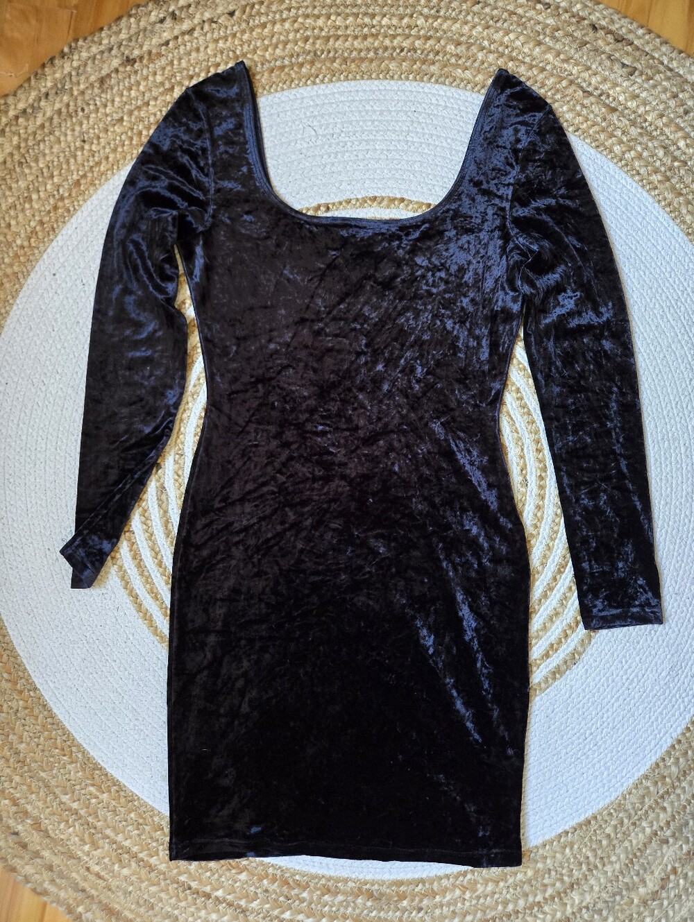 Jacob Vintage 90s Black Velvet Long-Sleeve Scoop Neck Dress Whimsigoth Grunge M